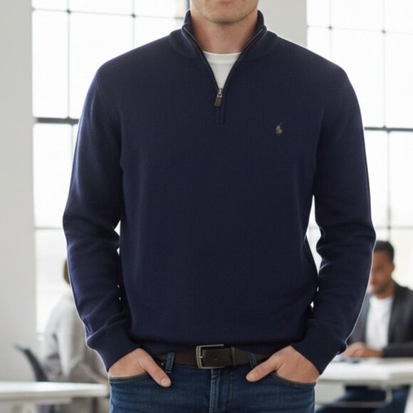 Polo Ralph Lauren Estate Rib 1/4 Zip Sweatshirt Men's 2XLT Tall Flesh Pony Navy